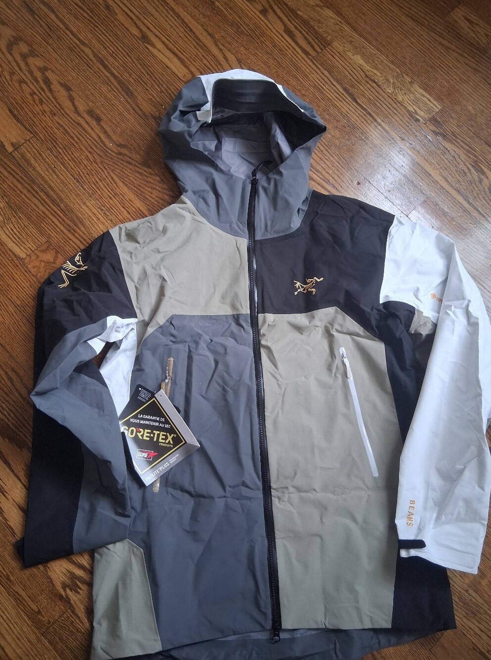 Arc'teryx Men's Multi-Panel GORE-TEX Hooded Jacket — Gray, Tan, Black, White